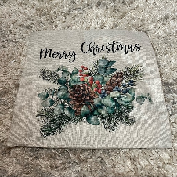 Other - “Merry Christmas” winter floral pillow case | pinecone |zipper | festive/holiday